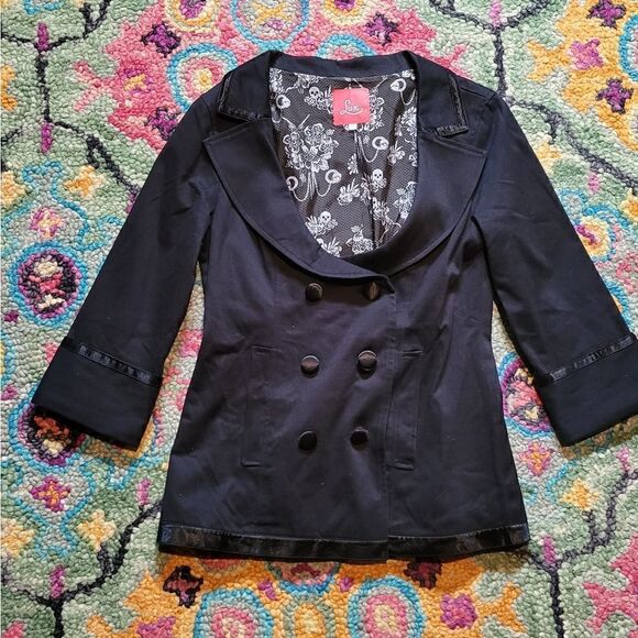 Urban Outfitters Lux Double Breasted Satin Trim Jacket Black XS Y2K - Picture 1 of 6